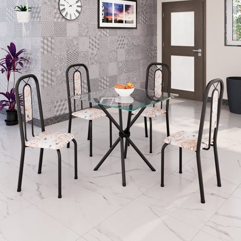 Conjunto Sala de Jantar com 4 Cadeiras Lívia Preto/Bege