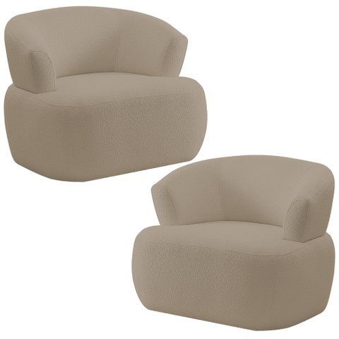 Kit 02 Poltronas Giratória Orgânica para Sala Living Florea M05 Bouclê Bege - Lyam Decor