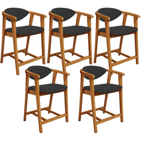 Kit 05 Banquetas Baixa para Cozinha Sala Jantar Bancada Cecília L02 Suede Preto - Lyam Decor
