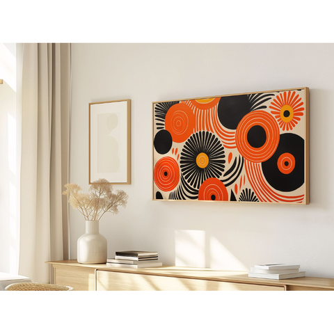 Quadro Decorativo N°93 115x70cm - Panorâmico Geométrico - Retrô Laranja - Rollflex