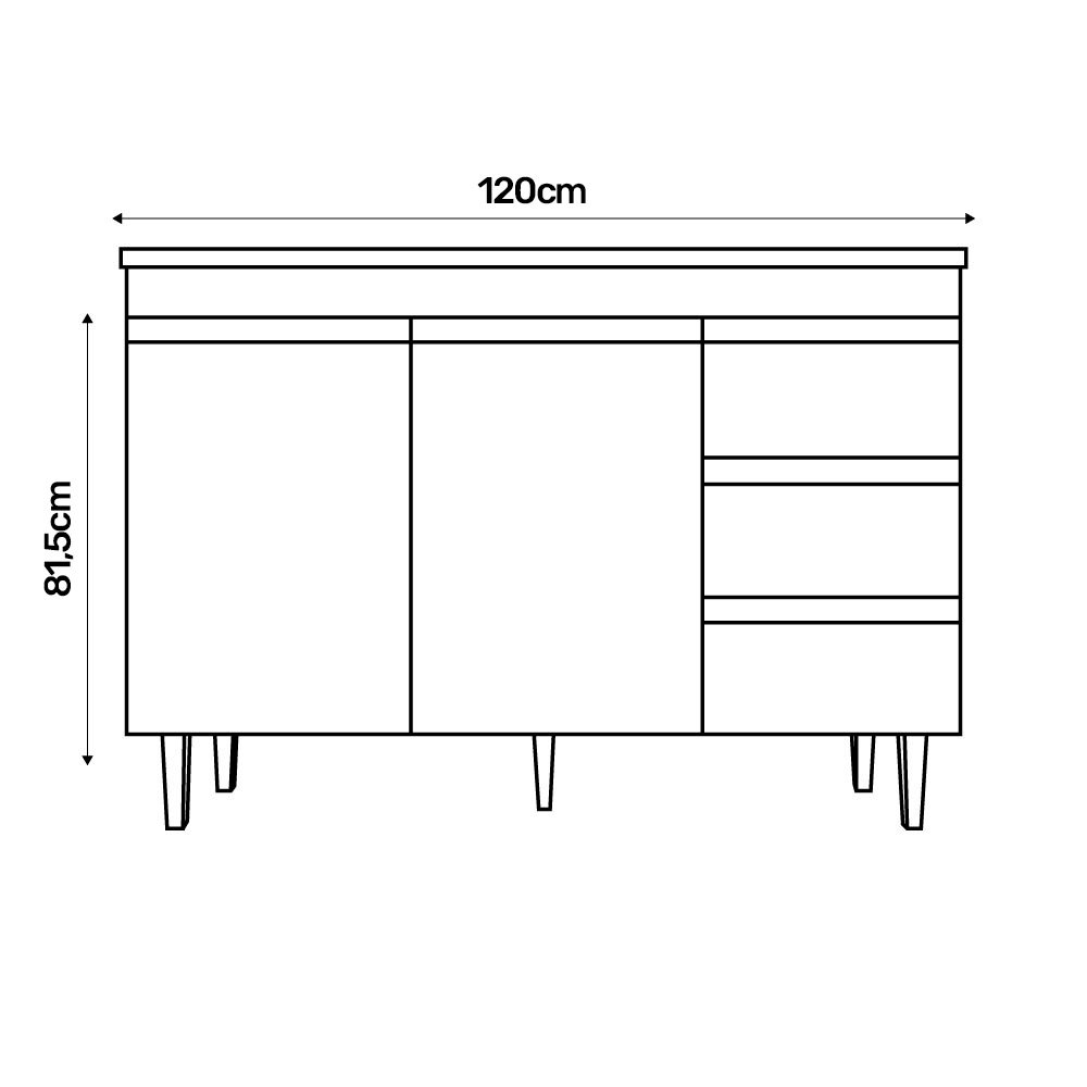 Balcão Gabinete Cozinha Andréia 120cm Com Tampo 2 Portas Branco - Desk Design - 6