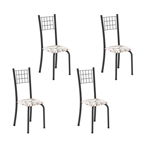 Kit 4 Cadeiras Tubular 95x37x40 cm Dany Arabesco/Preto