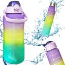 Ver imagem 1 de Kit Garrafa de Água Roxa 3 em 1 com Alça Frases Motivacionais Tie-dye Academia + Adesivos 2d 3d