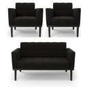Ver imagem 1 de Sofá Namoradeira e 2 Poltronas Base de Madeira Preto Elisa Suede D03 - D'Rossi Cor Preto