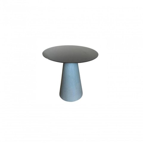 Mesa de Apoio Cone Base Cimento Texturizado - Tampo Laqueado Preto 70cm Altura 60cm Branco