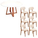 Ver imagem 4 de Mesa de Jantar Redonda 6 Lugares Tampo Vidro MDF Madeira Natural Off White com Mel e Linho Cru 135cm