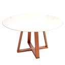 Ver imagem 6 de Mesa de Jantar Redonda 6 Lugares Tampo Vidro MDF Madeira Natural Off White com Mel e Linho Cru 135cm