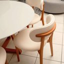 Ver imagem 2 de Mesa de Jantar Redonda 6 Lugares Tampo Vidro MDF Madeira Natural Off White com Mel e Linho Cru 135cm