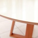 Ver imagem 5 de Mesa de Jantar Redonda 6 Lugares Tampo Vidro MDF Madeira Natural Off White com Mel e Linho Cru 135cm