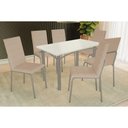 Ver imagem 1 de Conjunto: Mesa Sala Jantar Elba Tampo Madeirado C/ Vidro 120cm e 6 Cadeiras Amsterdã Niquel/off