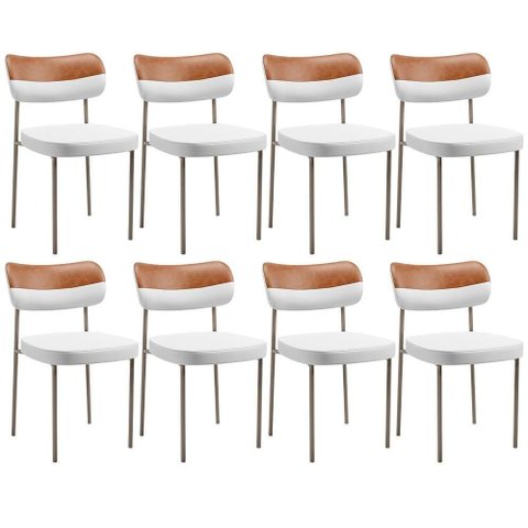 Kit 08 Cadeiras Decorativa para Sala de Jantar Melina Base Arena L02 Faixa Couríssimo Camel Facto