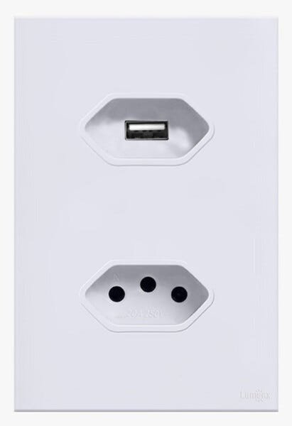 Tomada + Carregador Usb 5v / 2a Glass Espelho Em Acrilico Branco Lumenx - 1