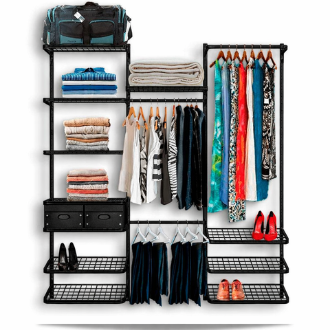 Roupeiro Closet Modulado Aramado Caixas Organizadoras 1,90m - Preto