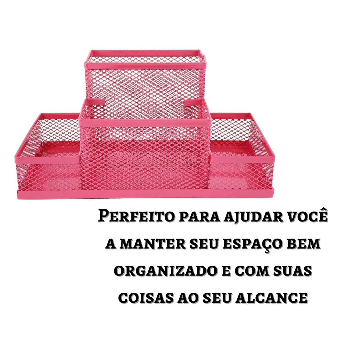 Porta Caneta Porta Treco Porta Lapis Organizador de Mesa Escritório - Rosa - 2