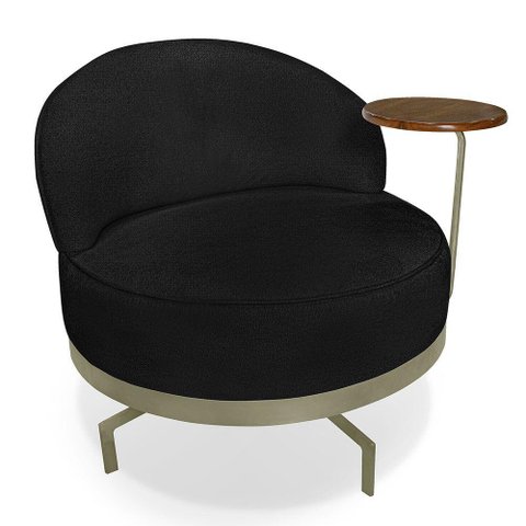 Poltrona Decorativa Andromeda Linho Bouclê Base Giratória de Ferro - Pallazio Cor Preto
