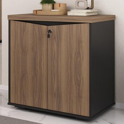 Balcão para Escritório com Chave Multiuso 2 Portas Unik A02 Nogal Preto - Lyam Decor - 2