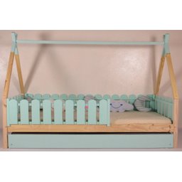 Bicama Infantil Solteirão Cabana Colorida Madeira Maciça Pinus Grade Cercadinho - 1