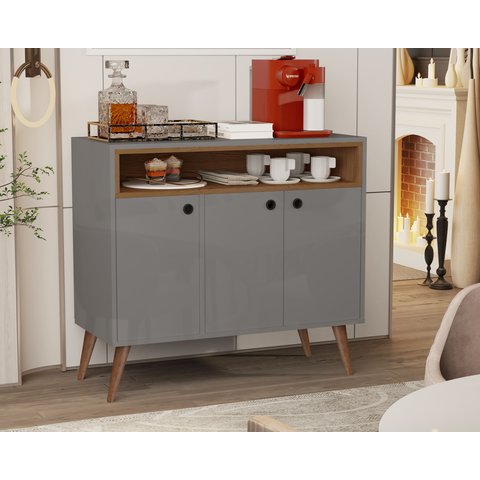 Aparador Buffet com Nicho 3 Portas Pé Palito de Madeira Pandora Cores - Comprar Moveis em Casa: Cinz