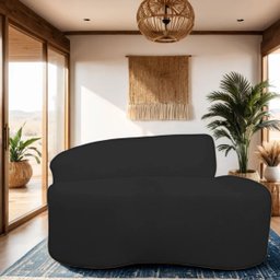 Sofá Curvo 2 Lugares Feijão Orgânico Divã Suede Preto + Brindes - 3