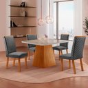 Ver imagem 1 de Mesa de Jantar Aida 90 cm Tampo MDF Vidro Canto Copo com 4 Cadeiras Lira