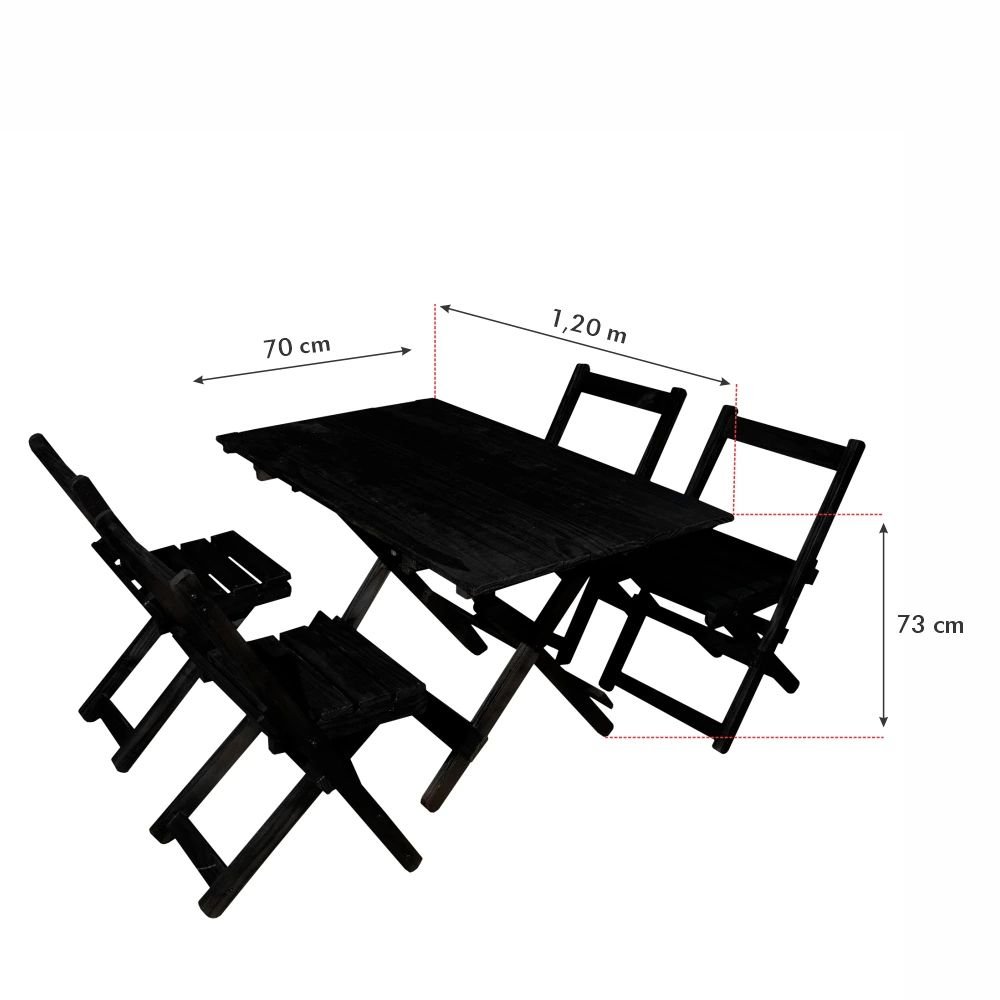 Conjunto de Mesa Dobrável 120x70 com 4 Cadeiras de Madeira Maciça Pretas para Restaurantes e Eventos - 5