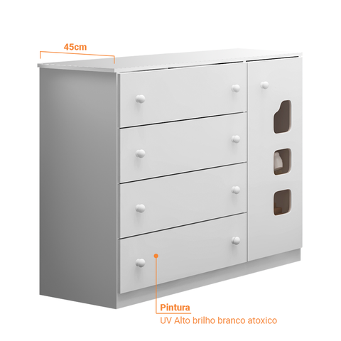 Cômoda Sapateira 100% MDF Aquarela Branco 4 Gavetas para Quarto