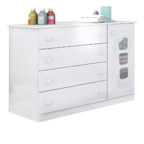 Cômoda Sapateira 100% MDF Aquarela Branco 4 Gavetas para Quarto