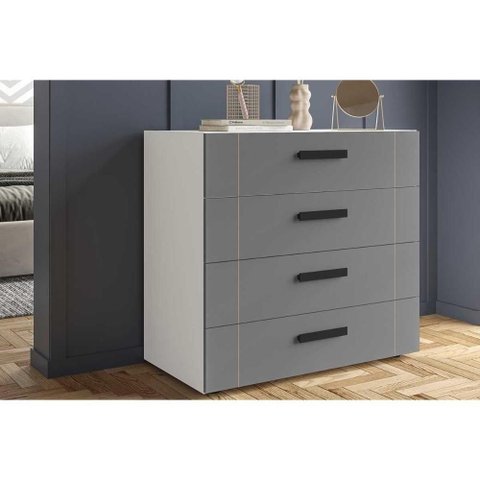 Cômoda de Quarto Lisboa C- 4 Gavetas Branco-cinza - Politorno