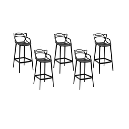 Conjunto 5 Banquetas Allegra Altas 76 cm Cozinha Balcão Preta - 1