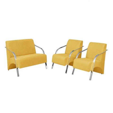 Conjunto Poltronas Vênus Braço Alumínio Amarelo