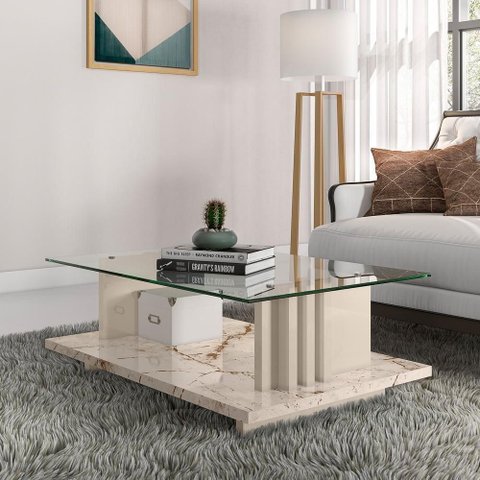 Mesa de Centro Domo com Tampo Decorativo Calacata/off-white