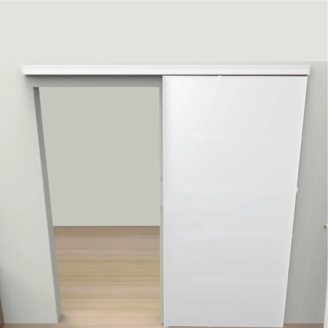 Porta de Correr Branco Prime 210x82 com Kit Correr Aluminio Branco