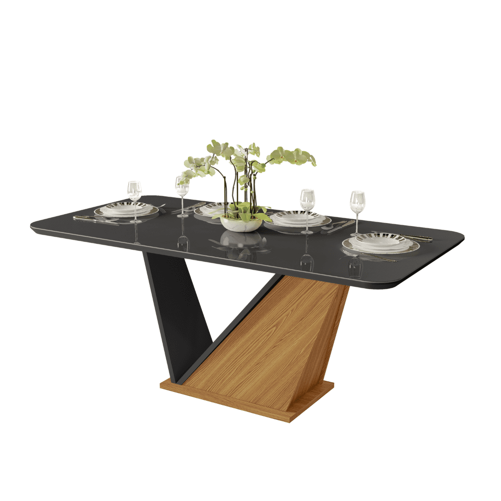 Mesa de Jantar Retangular Ariel 180 cm Cor Carvalho Europeu/Preto Gloss - DJ Móveis