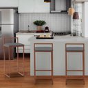 Ver imagem 3 de Banqueta Alta Decorativa Pietra em Suede com Armação Dourada - Cinza