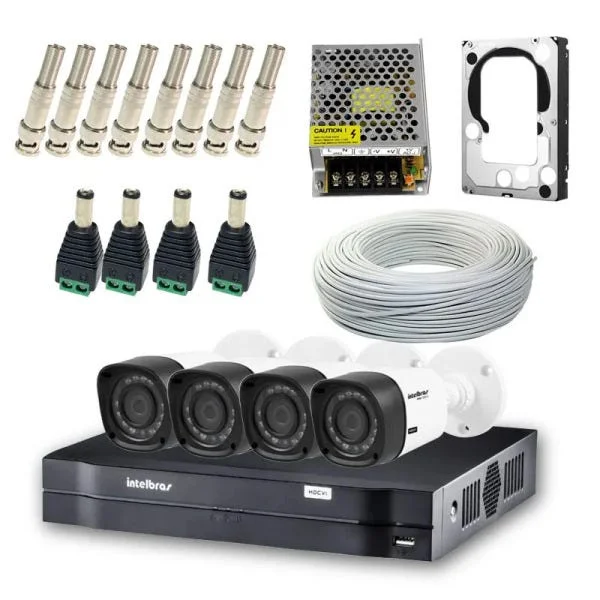 Kit Intelbras Completo Alta Definição Dvr 8 Canais com 4 Câmeras Hd MadeiraMadeira