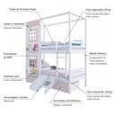 Ver imagem 4 de Beliche Infantil Casinha Reta 02 Janelas 02 Gavetas Rosa e Escorregador Madeira Maciça Branco/ Rosa