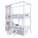 Ver imagem 1 de Beliche Infantil Casinha Reta 02 Janelas 02 Gavetas Rosa e Escorregador Madeira Maciça Branco/ Rosa