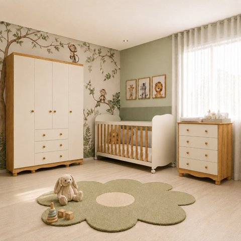 Conjunto Quarto de Bebê Mimo em MDF Off White Amêndoa Espresso Móveis
