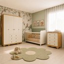 Ver imagem 1 de Quarto de Bebê Guarda-Roupa 4 Portas e Cômoda Berço MDF Mimo Espresso Móveis Bege/Amêndoa/Off White