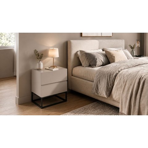 Mesa de Cabeceira para Quarto Cama Casal Estilo Industrial Moderno Eros 45cm Off White Brilhante