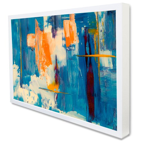 Quadro Decorativo Caixa Abstrato Aquarelado Tacolado Moldura Caixa 3cm Branca sem Vidro 20 X 30cm