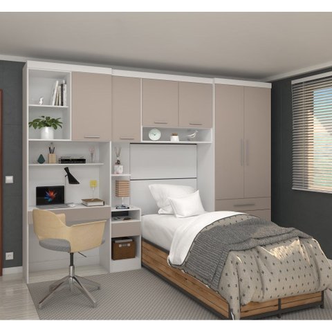 Guarda Roupa Dormitório Modulado Alpes Solteiro Bancada de Estudo - Roupeiro Luciane M05:cinnamon