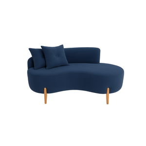 Sofá Orgânico 2 Lugares C/2 Almofadas Curvo Sala Recepção Veludo Azul Marinho - Montanaris Decor