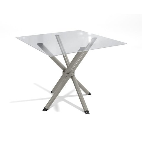Mesa Volga Níquel com Tampo de Vidro Incolor 90cm