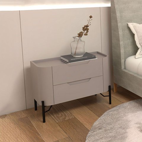 Mesa de Cabeceira 51cm com 2 Gavetas e Pés em Metal 100% MDF