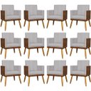 Ver imagem 1 de Kit 12 Poltronas Decorativas Lis Corino e Linho Cores Pé Palito 30 Cm Castanho