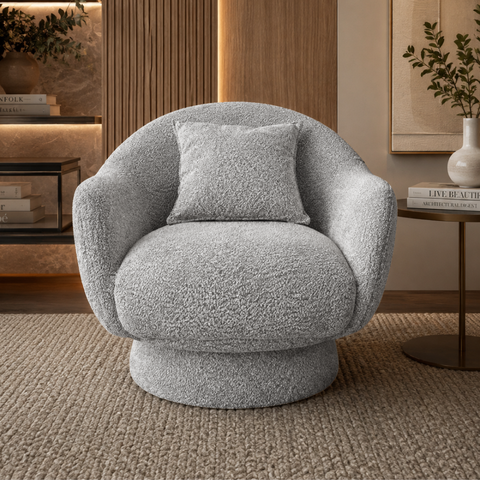 Poltrona Decorativa Fixa Orgânica para Sala de Estar Cogumelo Bouclê Moscow Cinza Vimont Moveis