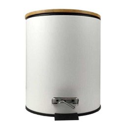 LIXEIRA BRANCA BAMBU COM PEDAL INOX 05 LITROS - WINCY - 1