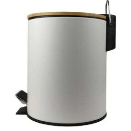 LIXEIRA BRANCA BAMBU COM PEDAL INOX 05 LITROS - WINCY - 2