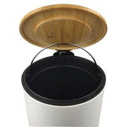 LIXEIRA BRANCA BAMBU COM PEDAL INOX 05 LITROS - WINCY - 3